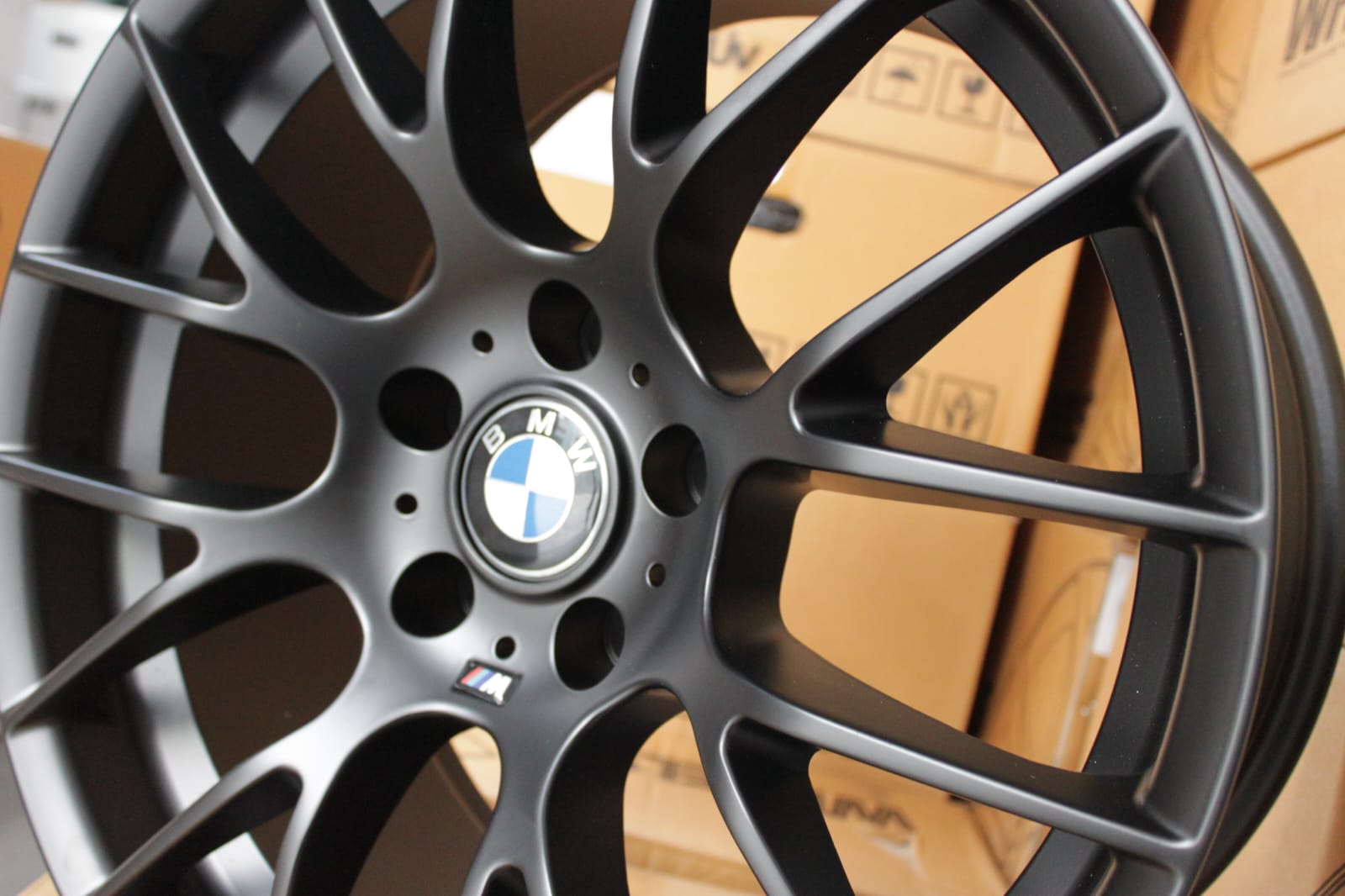 18-inch BMW alloy wheel in satin black with 5x120 PCD and staggered offsets